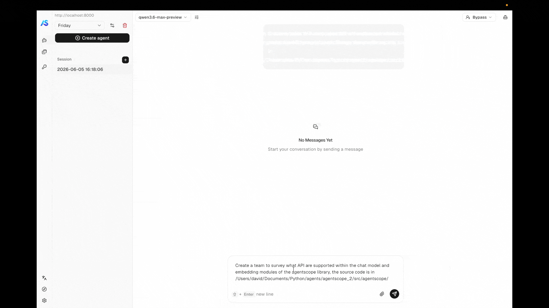 AgentScope 官方 Web UI 界面截图