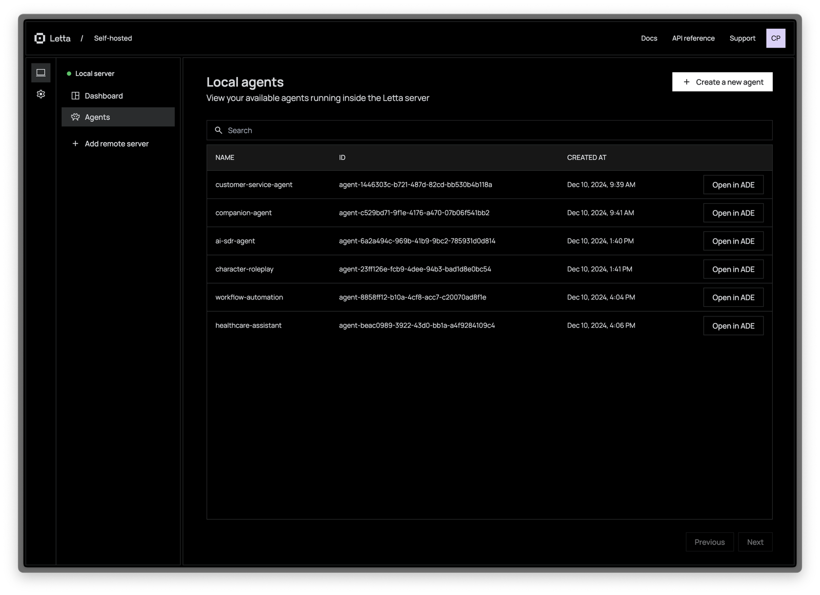 ADE 的 Agent 列表页