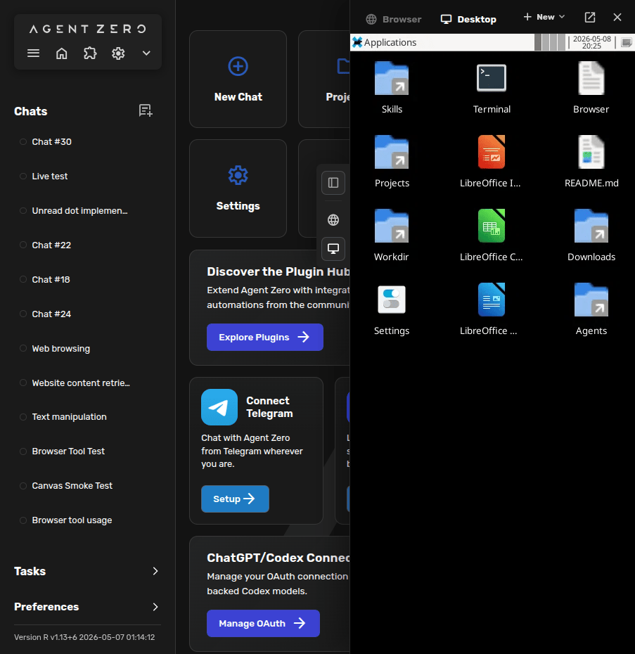 Agent Zero 的 Linux 桌面画布(XFCE)