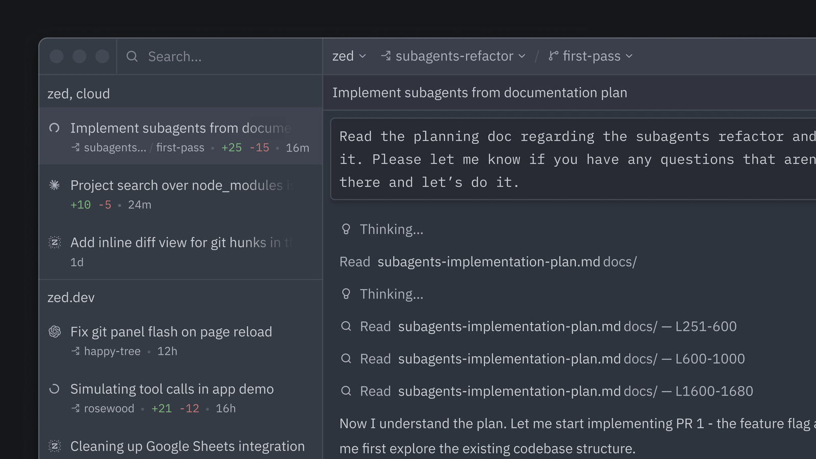 Zed 并行智能体 Threads Sidebar